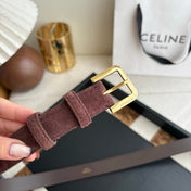 CELINE 26S BELT 25 MM IN CHOCOLATE SUEDE 657476