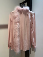 VALENTINO 26S FEATHER-TRIMMED SILK SHIRT 353