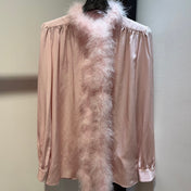 VALENTINO 26S FEATHER-TRIMMED SILK SHIRT 353