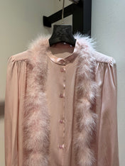 VALENTINO 26S FEATHER-TRIMMED SILK SHIRT 353