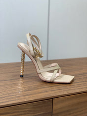 GIANVITO ROSSI 26S CRYSTAL HEELS 105 MM IN BEIGE LAMBSKIN