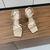 GIANVITO ROSSI 26S CRYSTAL HEELS 105 MM IN BEIGE LAMBSKIN