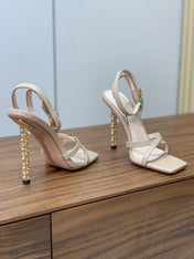 GIANVITO ROSSI 26S CRYSTAL HEELS 105 MM IN BEIGE LAMBSKIN
