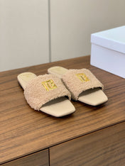 BALMAIN 26S SANDALS IN BEIGE WOOL AND CALFSKIN
