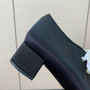 LACE-UP HIGH SHOES IN BLACK SILK MIX WHITE GLOSSY CALFSKIN