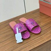 FLAT SLIPPERS IN PURPLE LAMBSKIN OSTRICH SKIN