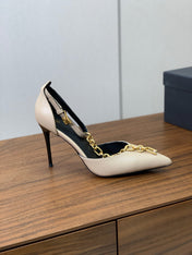 BALMAIN 26S CHAIN HIGH HEELS 95 MM IN BEIGE CALFSKIN