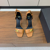 BALMAIN 26S HEELED SANDALS 95 MM IN BROWN CALFSKIN WITH GOLD HARDWARE