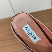 ALAIA 26S WEDGE MULES 70 MM IN DARK RED GLOSSY CALFSKIN