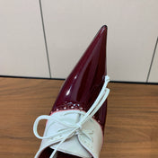 ALAIA 26S LACE-UP HEELED 105 MM IN DARK RED AND WHITE GLOSSY CALFSKIN