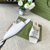 GG CRYSTAL SLIDES SANDAL WHITE CALFSKIN