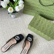 GG CRYSTAL SLIDES SANDAL BLACK AND CREAM CALFSKIN