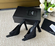 SL SEPT MULES BLACK SATIN AND RHINESTONES
