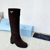 PRADA 25S HIGH-CUT BOOTS 55 MM IN DARK BROWN SUEDE