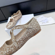 DIOR 26S BALLET FLAT IN GOLD LAMINATED LAMBSKIN AND GLITTER