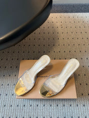 GIANVITO ROSSI 26S HEELED SANDALS 75 MM IN GOLD PATENT CALFSKIN AND PVC