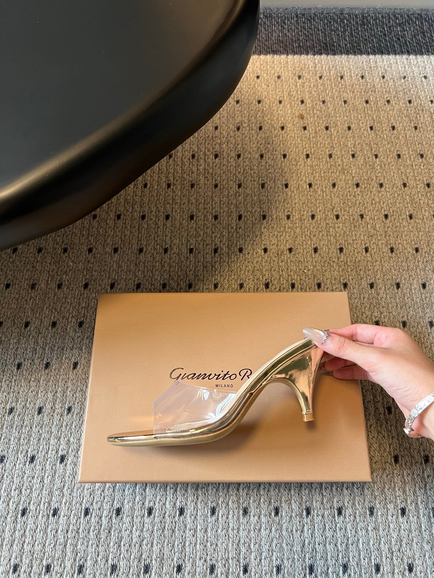 GIANVITO ROSSI 26S HEELED SANDALS 75 MM IN GOLD PATENT CALFSKIN AND PVC