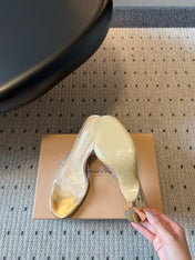 GIANVITO ROSSI 26S HEELED SANDALS 75 MM IN GOLD PATENT CALFSKIN AND PVC