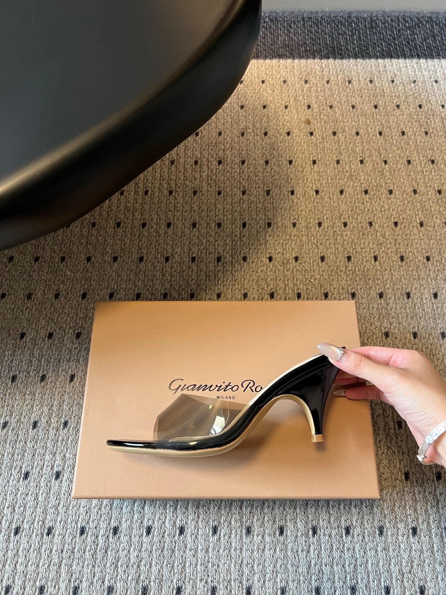 GIANVITO ROSSI 26S HEELED SANDALS 75 MM IN BLACK PATENT CALFSKIN AND PVC