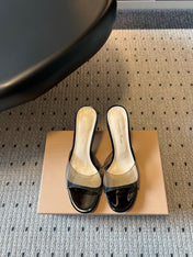 GIANVITO ROSSI 26S HEELED SANDALS 75 MM IN BLACK PATENT CALFSKIN AND PVC
