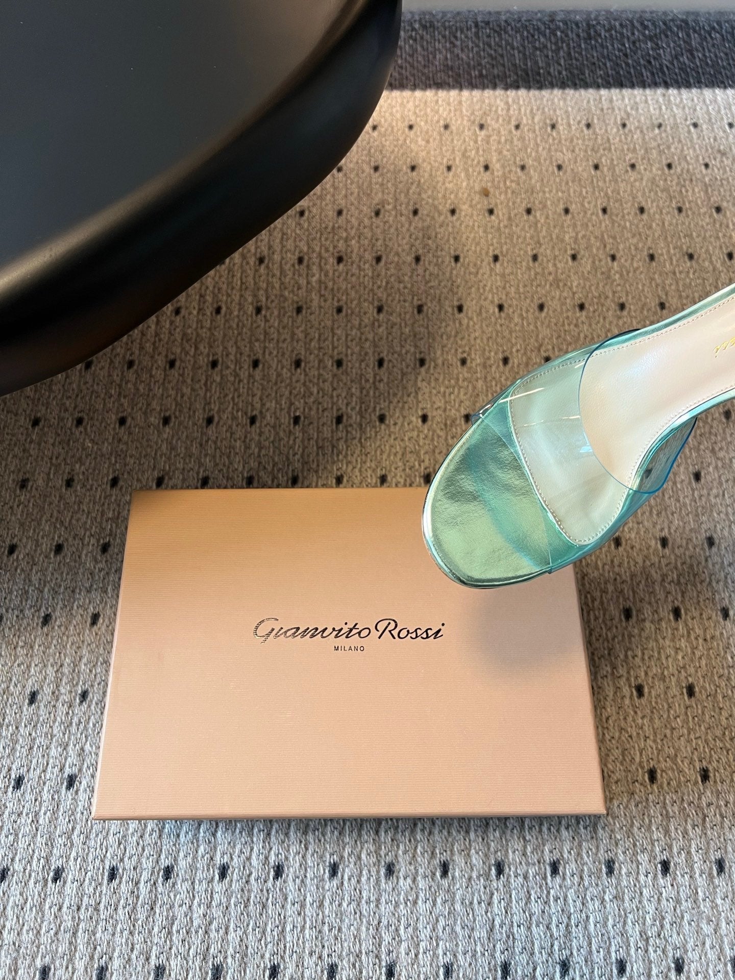 GIANVITO ROSSI 26S HEELED SANDALS 75 MM IN METALLIC MINT GREEN PATENT CALFSKIN AND PVC