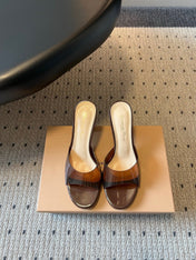 GIANVITO ROSSI 26S HEELED SANDALS 75 MM IN DARK BROWN PATENT CALFSKIN AND PVC