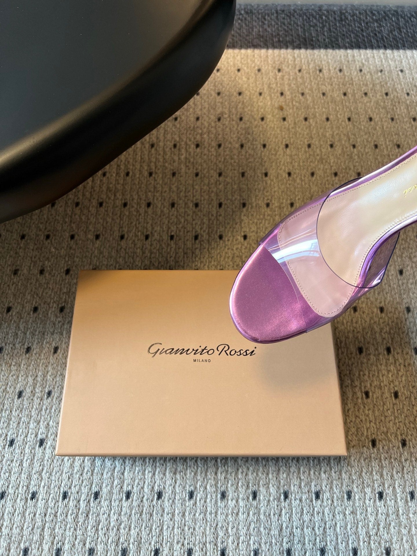 GIANVITO ROSSI 26S HEELED SANDALS 75 MM IN METALLIC PURPLE CALFSKIN AND PVC