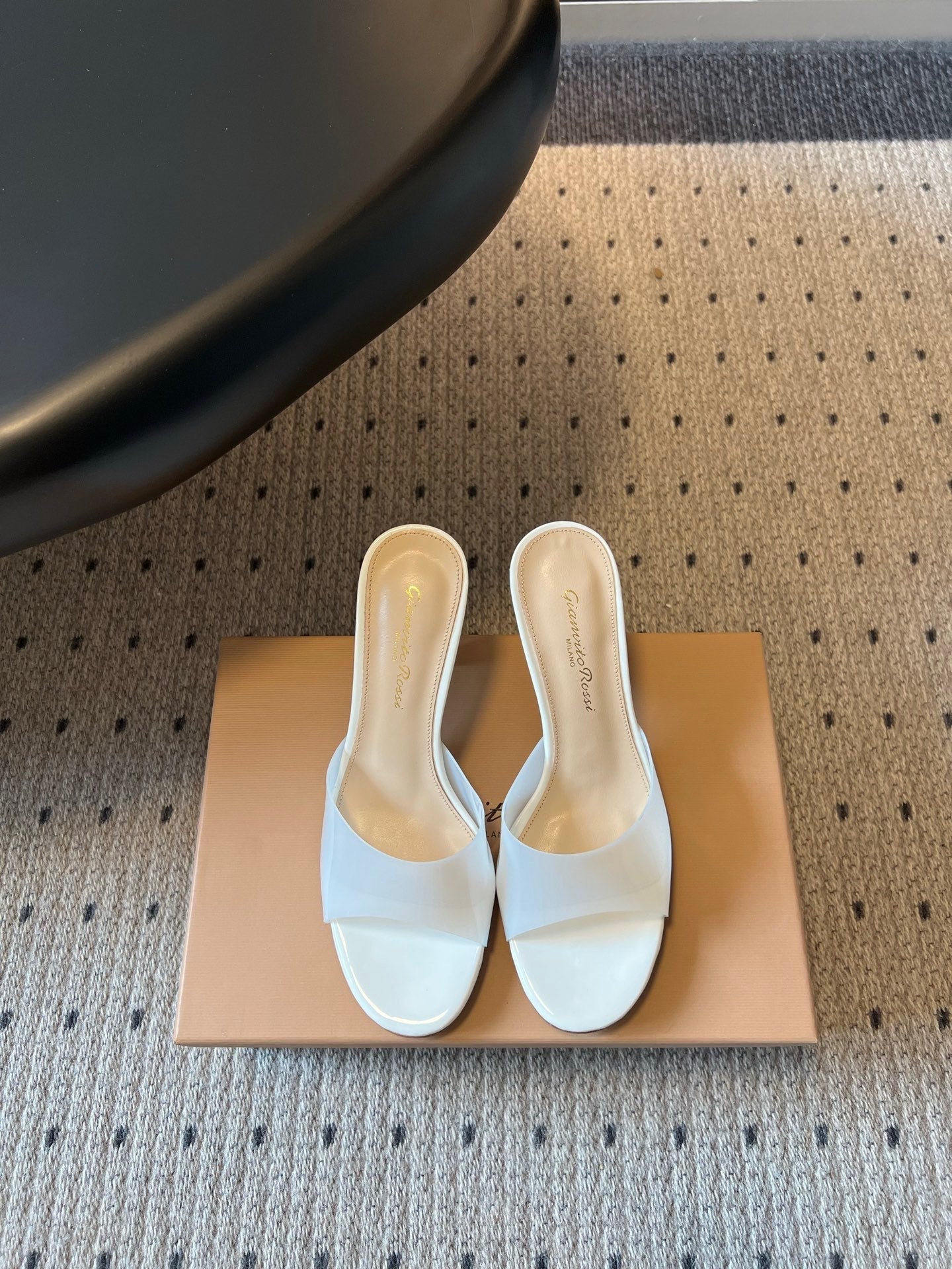 GIANVITO ROSSI 26S HEELED SANDALS 75 MM IN WHITE  PATENT CALFSKIN AND PVC