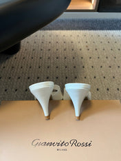 GIANVITO ROSSI 26S HEELED SANDALS 75 MM IN WHITE  PATENT CALFSKIN AND PVC