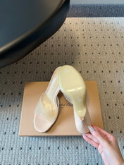 GIANVITO ROSSI 26S HEELED SANDALS 75 MM IN LIGHT BEIGE PATENT CALFSKIN AND PVC