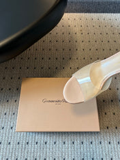 GIANVITO ROSSI 26S HEELED SANDALS 75 MM IN LIGHT BEIGE PATENT CALFSKIN AND PVC