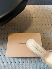 GIANVITO ROSSI 26S HEELED SANDALS 75 MM IN LIGHT BEIGE PATENT CALFSKIN AND PVC