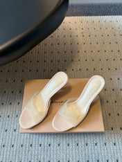 GIANVITO ROSSI 26S HEELED SANDALS 75 MM IN LIGHT BEIGE PATENT CALFSKIN AND PVC
