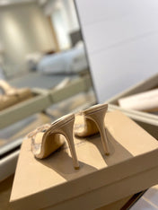 GIANVITO ROSSI 26S HEELED SANDALS 105 MM IN BEIGE PATENT CALFSKIN