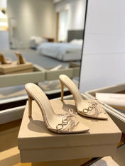 GIANVITO ROSSI 26S HEELED SANDALS 105 MM IN BEIGE PATENT CALFSKIN