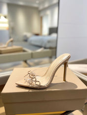 GIANVITO ROSSI 26S HEELED SANDALS 105 MM IN BEIGE PATENT CALFSKIN