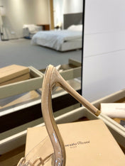 GIANVITO ROSSI 26S HEELED SANDALS 105 MM IN BEIGE PATENT CALFSKIN