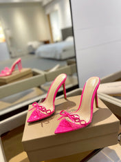 GIANVITO ROSSI 26S HEELED SANDALS 105 MM IN PINK PATENT CALFSKIN