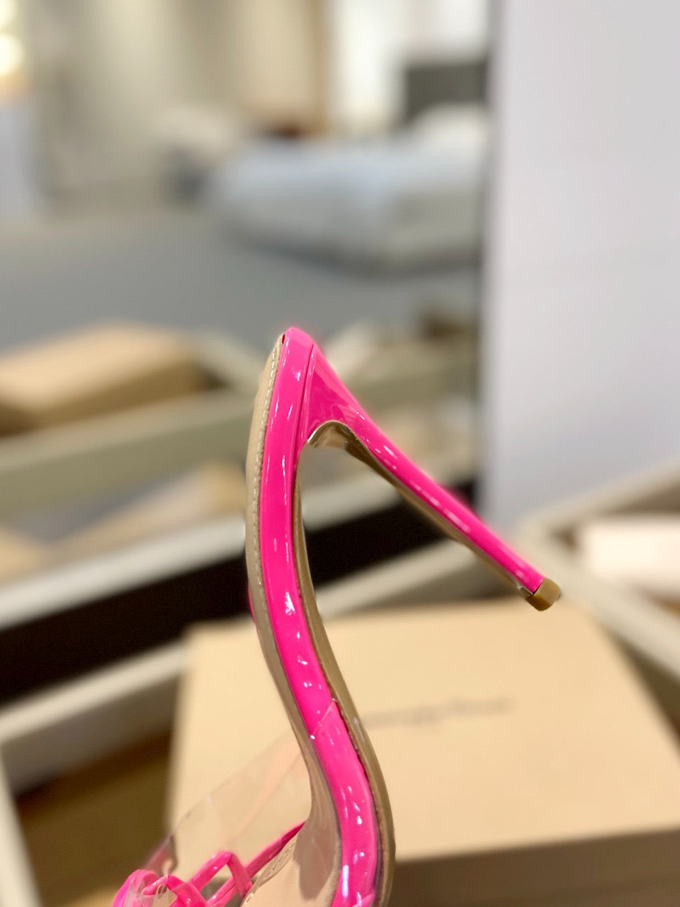 GIANVITO ROSSI 26S HEELED SANDALS 105 MM IN PINK PATENT CALFSKIN