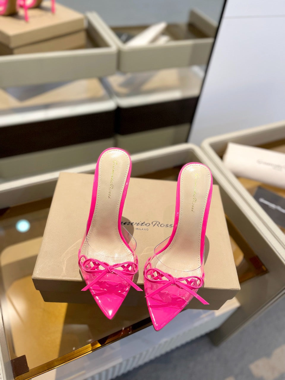 GIANVITO ROSSI 26S HEELED SANDALS 105 MM IN PINK PATENT CALFSKIN