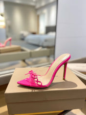 GIANVITO ROSSI 26S HEELED SANDALS 105 MM IN PINK PATENT CALFSKIN
