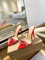 GIANVITO ROSSI 26S HEELED SANDALS 105 MM IN DARK RED PATENT CALFSKIN WITH BOW