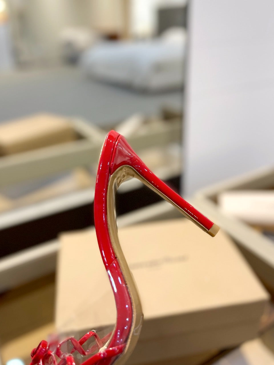 GIANVITO ROSSI 26S HEELED SANDALS 105 MM IN DARK RED PATENT CALFSKIN WITH BOW