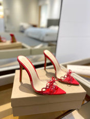 GIANVITO ROSSI 26S HEELED SANDALS 105 MM IN DARK RED PATENT CALFSKIN WITH BOW