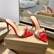 GIANVITO ROSSI 26S HEELED SANDALS 105 MM IN DARK RED PATENT CALFSKIN WITH BOW