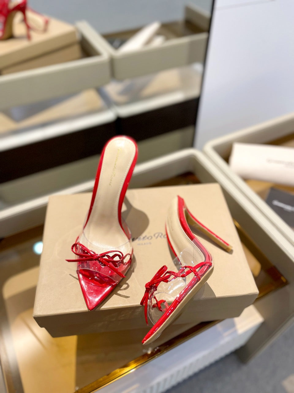 GIANVITO ROSSI 26S HEELED SANDALS 105 MM IN DARK RED PATENT CALFSKIN WITH BOW