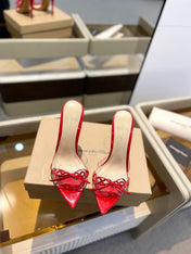 GIANVITO ROSSI 26S HEELED SANDALS 105 MM IN DARK RED PATENT CALFSKIN WITH BOW
