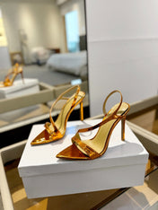 GIANVITO ROSSI 26S STRAPPY HIGH-HEEL SANDALS 105 MM IN METALLIC ORANGE GOLD PATENT CALFSKIN