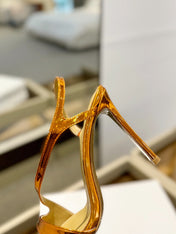 GIANVITO ROSSI 26S STRAPPY HIGH-HEEL SANDALS 105 MM IN METALLIC ORANGE GOLD PATENT CALFSKIN
