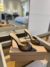 GIANVITO ROSSI 26S POINTED-TOE HIGH-HEEL SANDALS 105 MM IN BLACK GLITTER FABRIC